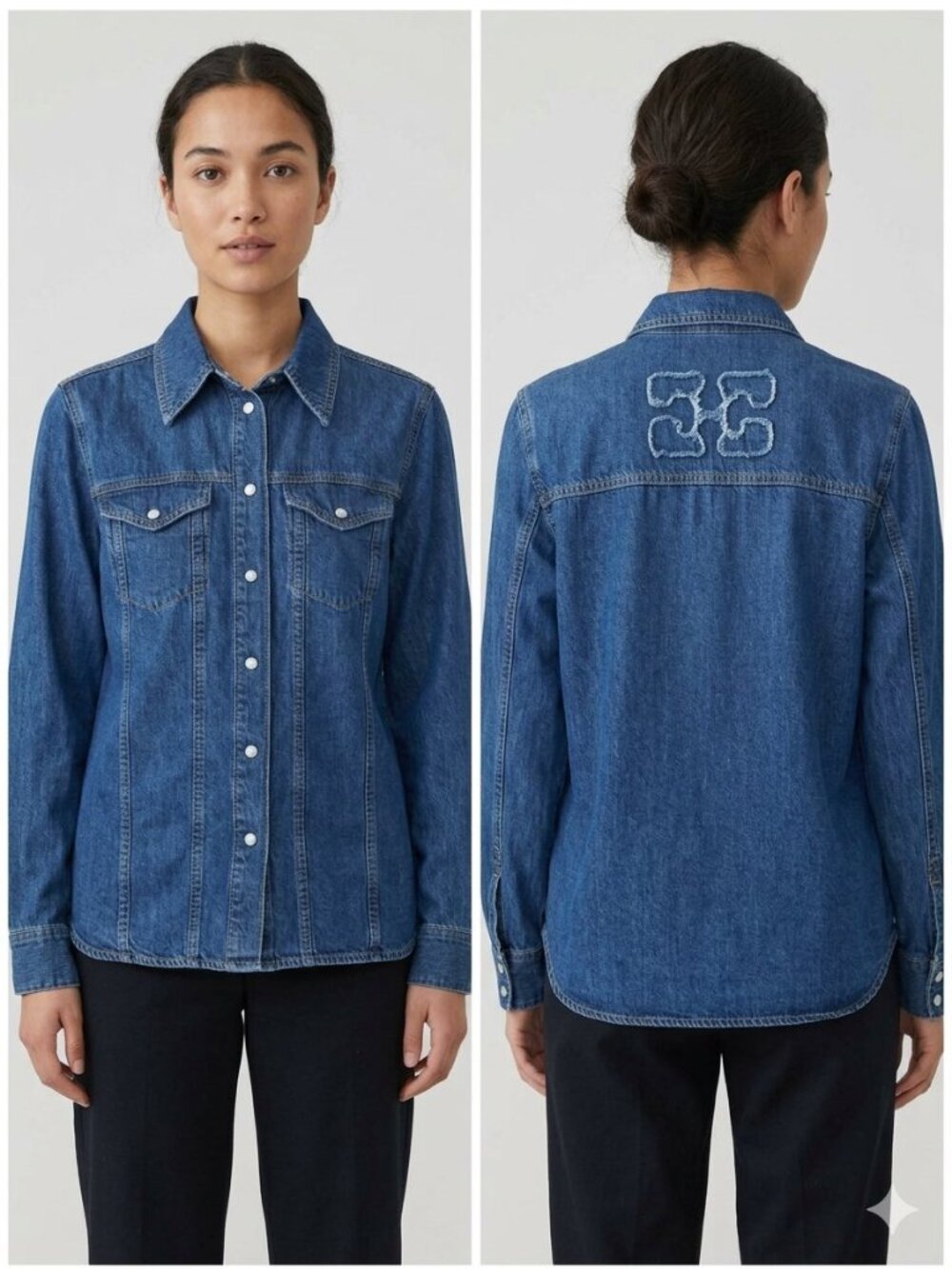 GANNI Women Western Denim Snap Button Down Shirt Size 36/US S